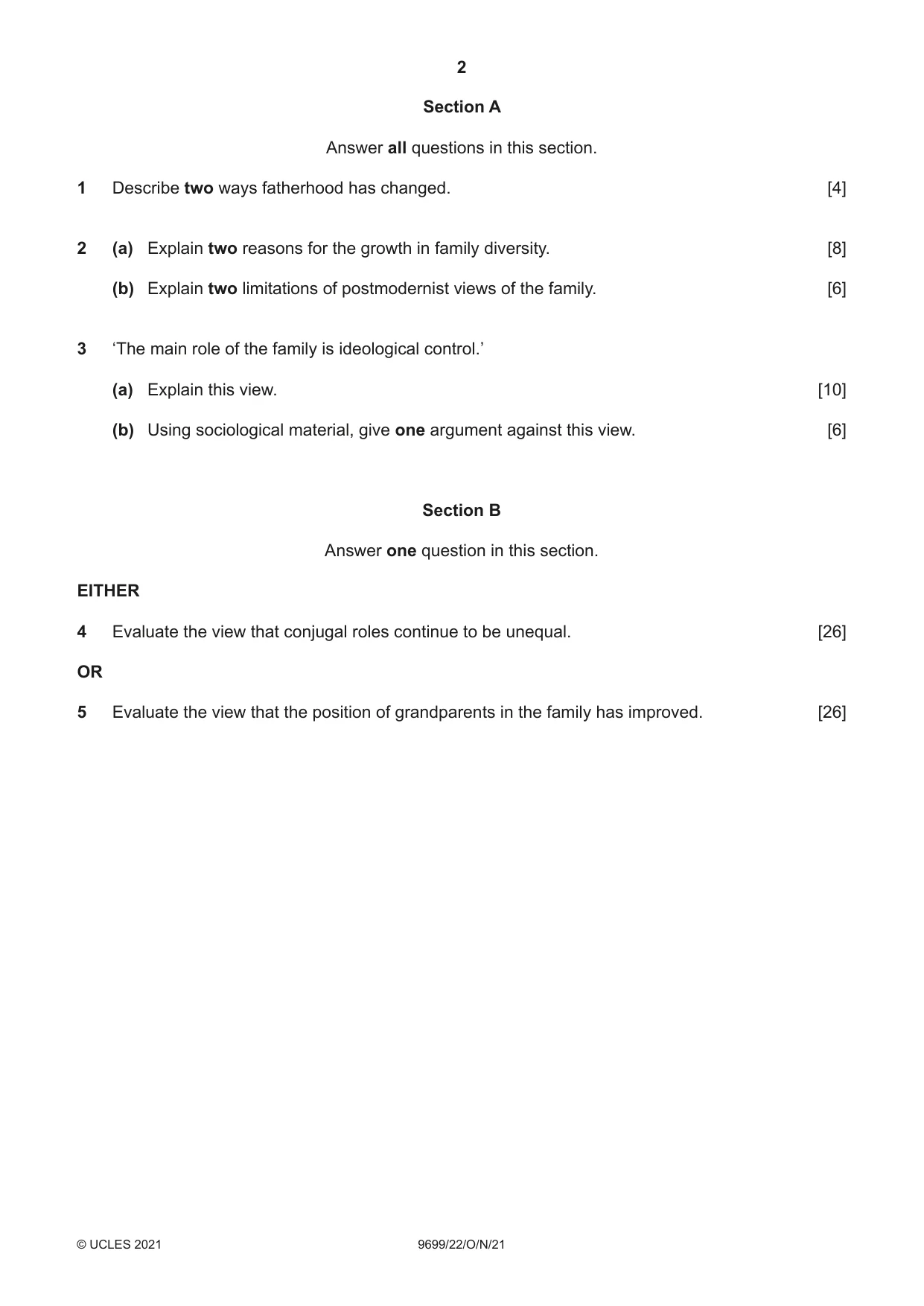 Cambridge A Level Sociology 9699 2021 Oct/Nov Paper 2 · Variant 2 question paper, page 2 of 4