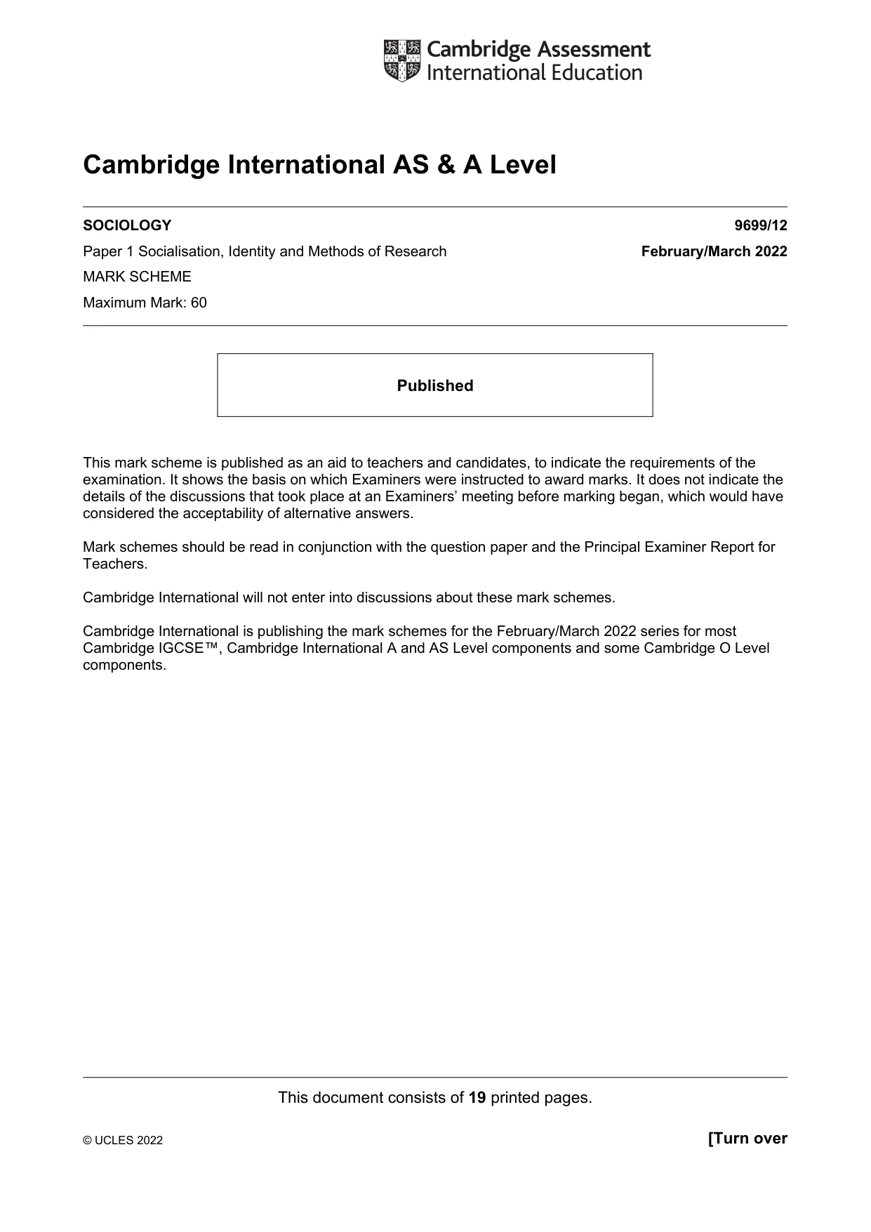 Mark scheme, page 1 of 19
