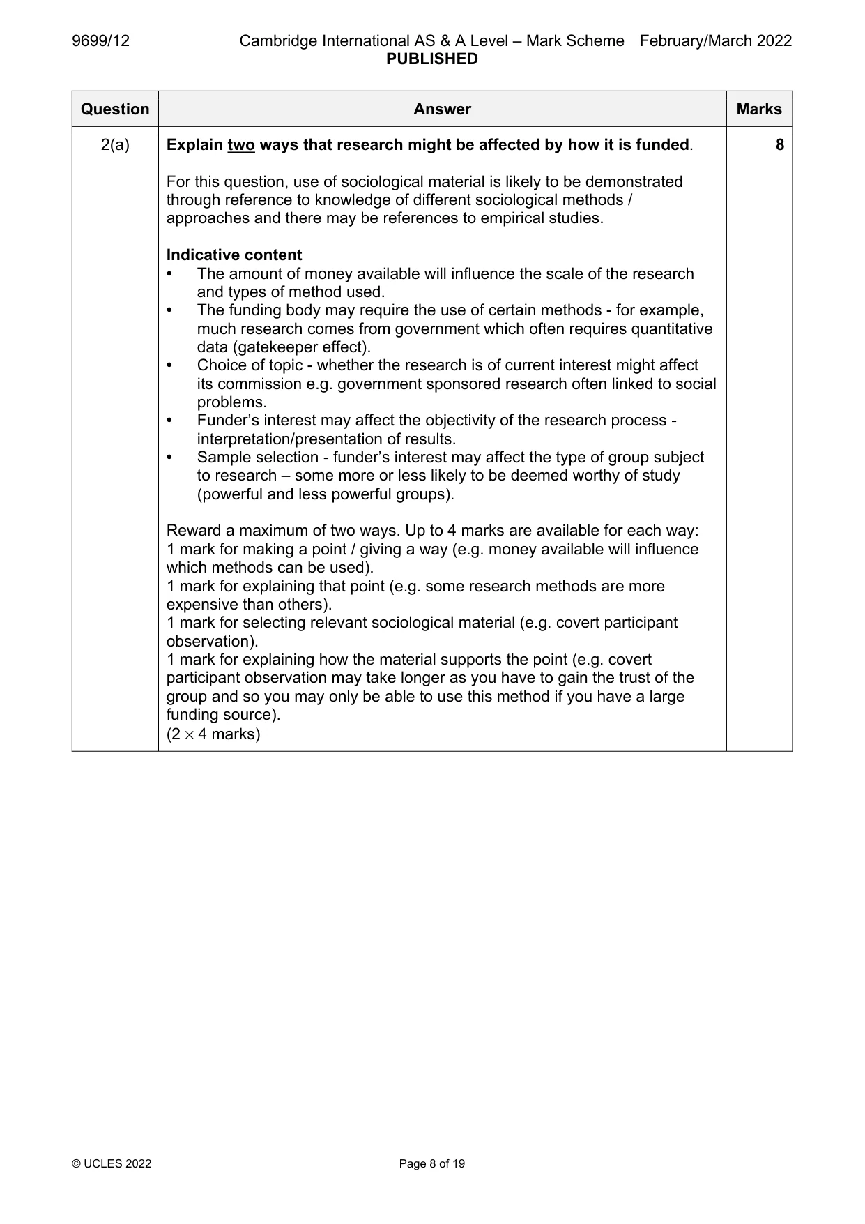 Mark scheme, page 8 of 19