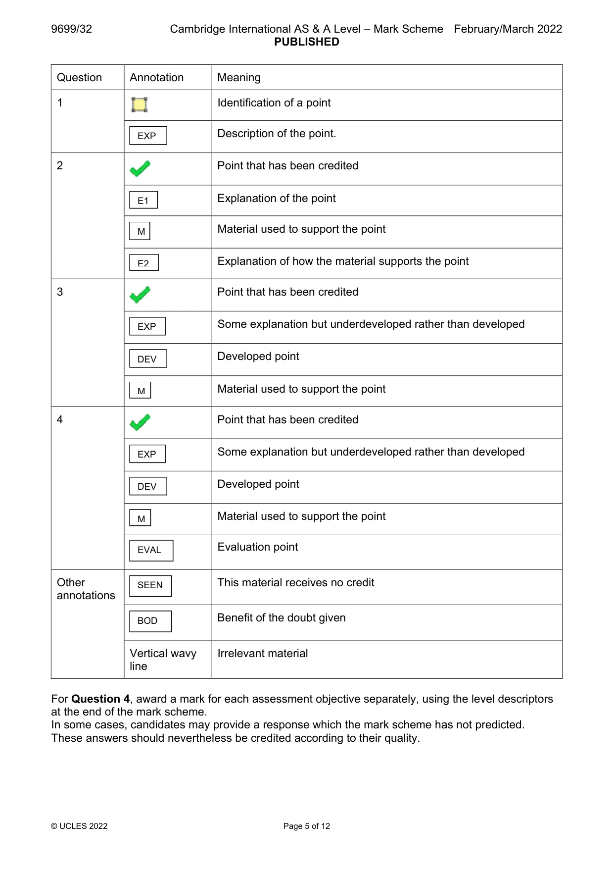 Mark scheme, page 5 of 12