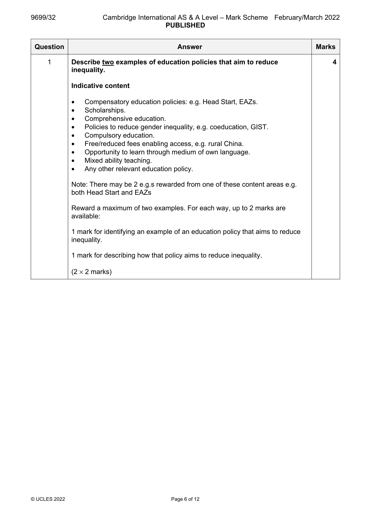 Mark scheme, page 6 of 12