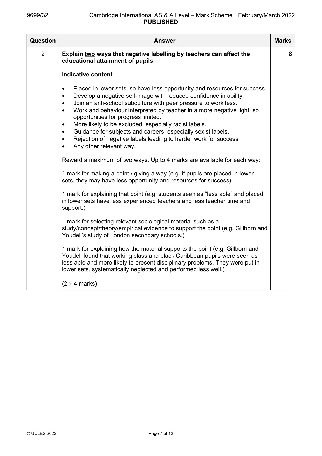 Mark scheme, page 7 of 12