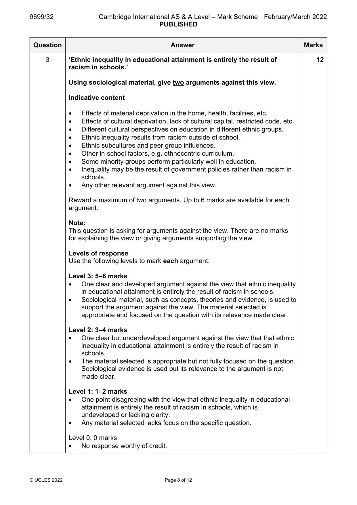 Mark scheme, page 8 of 12
