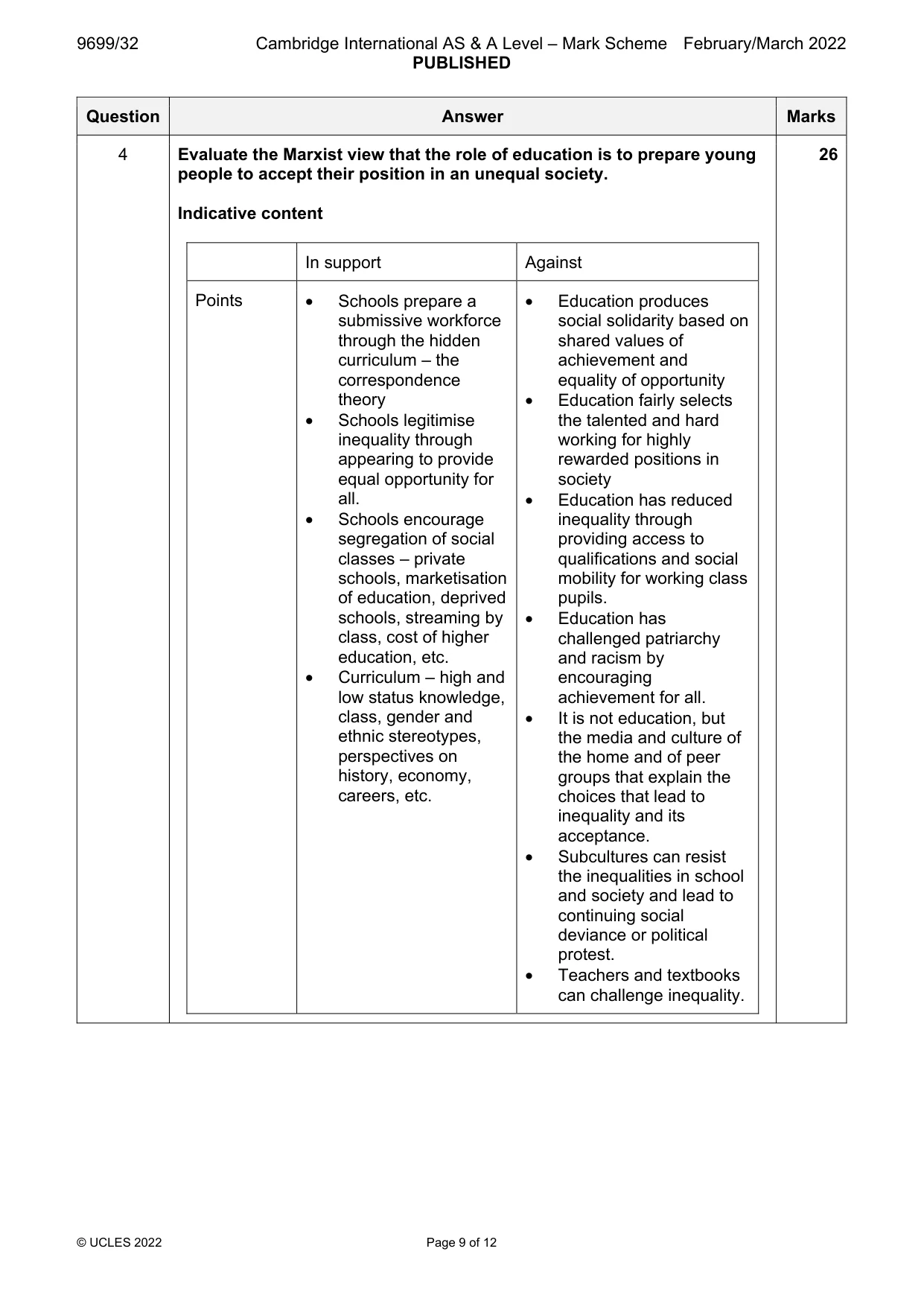 Mark scheme, page 9 of 12