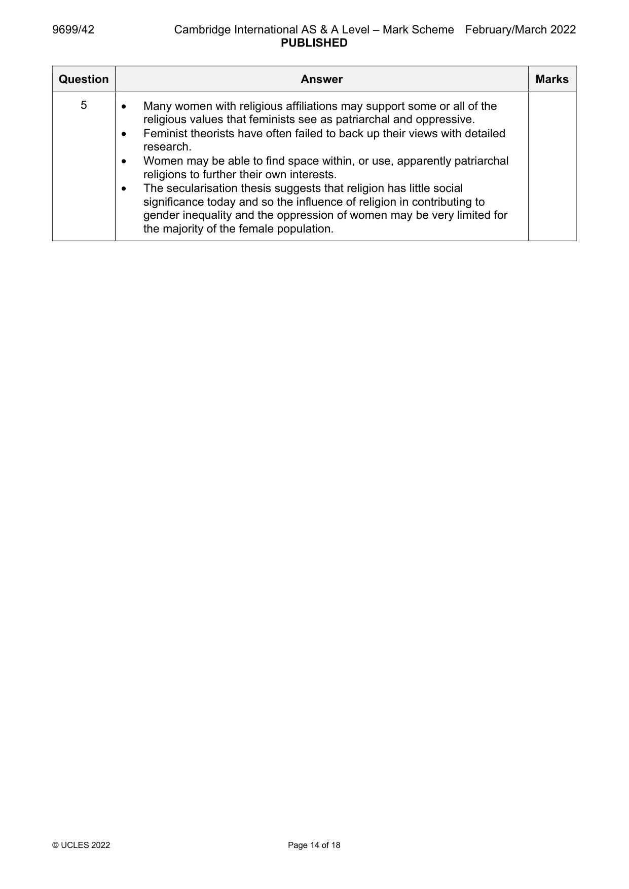 Mark scheme, page 14 of 18