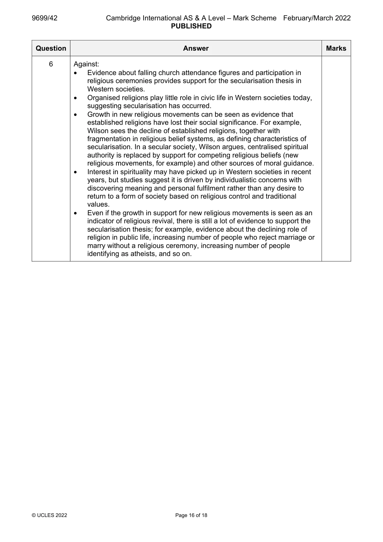 Mark scheme, page 16 of 18
