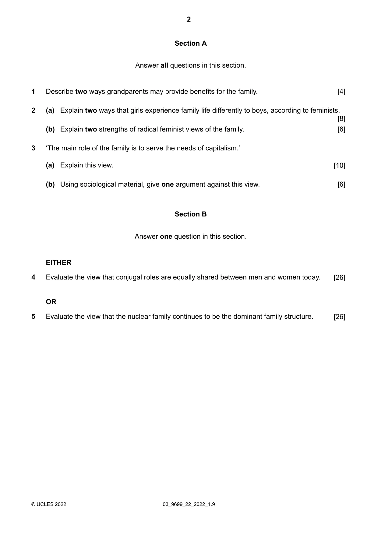 Cambridge A Level Sociology 9699 2022 Feb/March Paper 2 · Variant 2 question paper, page 2 of 4
