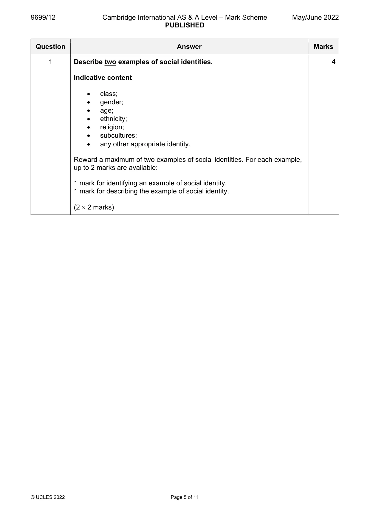Mark scheme, page 5 of 11