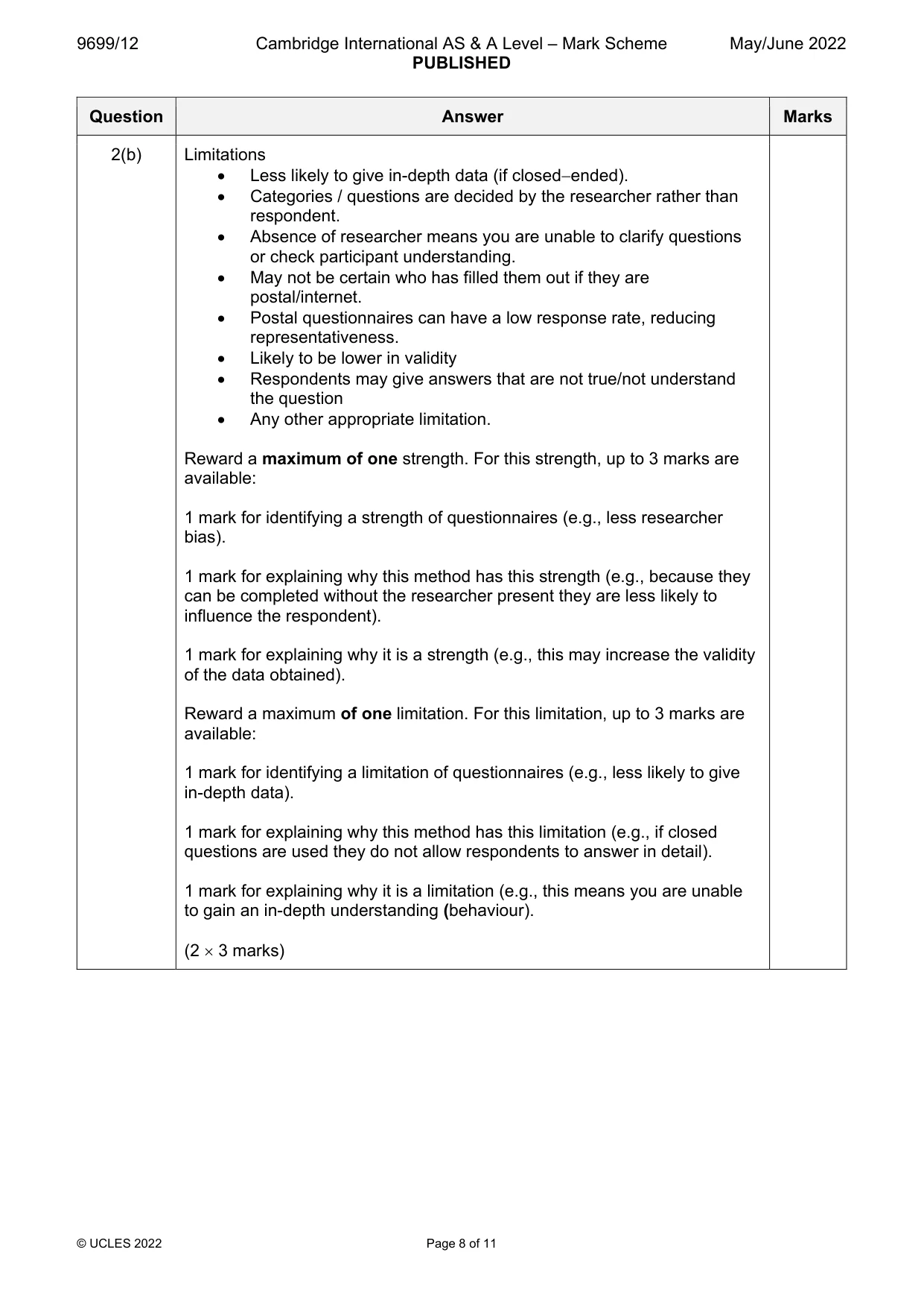 Mark scheme, page 8 of 11