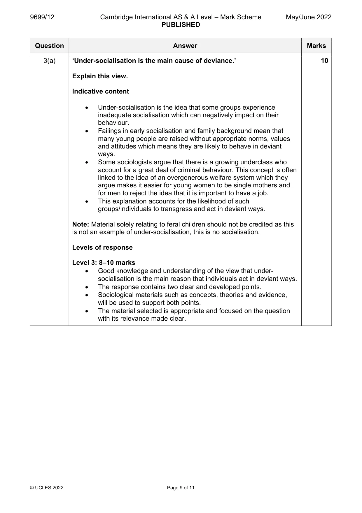 Mark scheme, page 9 of 11