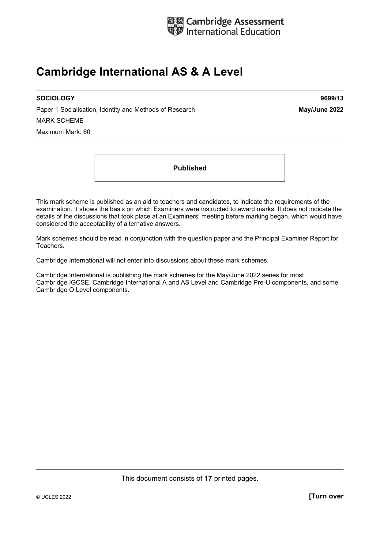 Mark scheme, page 1 of 17