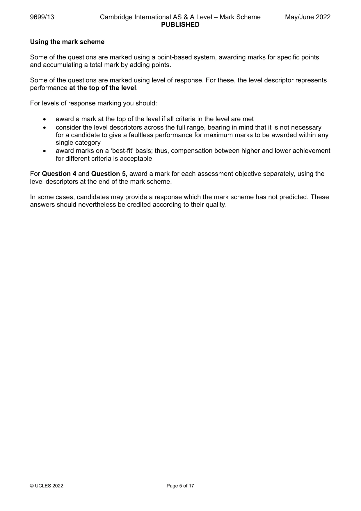 Mark scheme, page 5 of 17