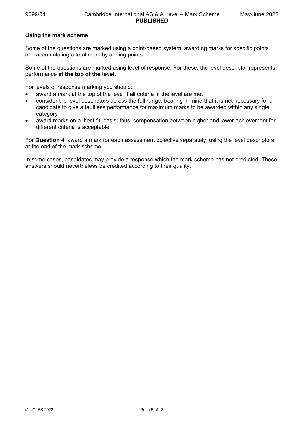 Mark scheme, page 5 of 13