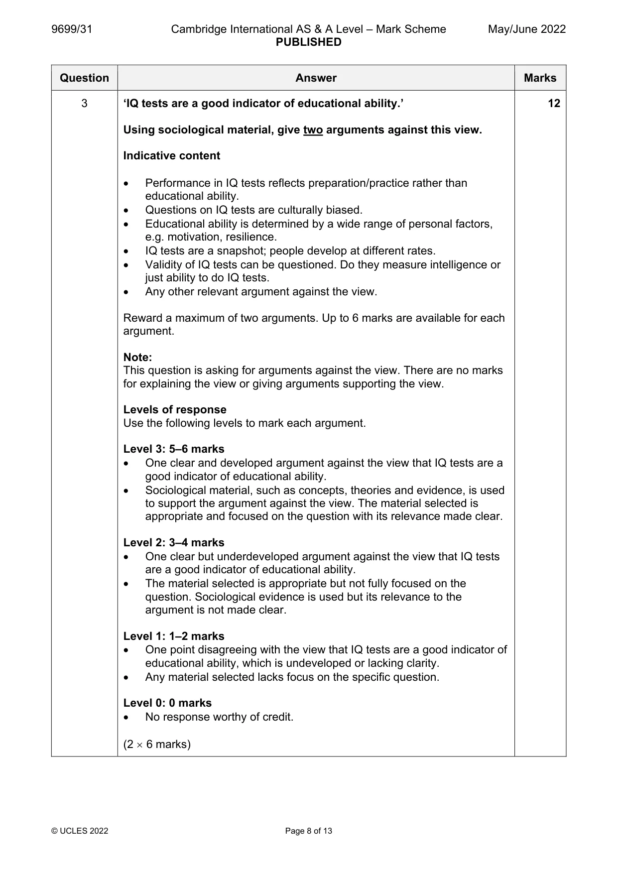 Mark scheme, page 8 of 13