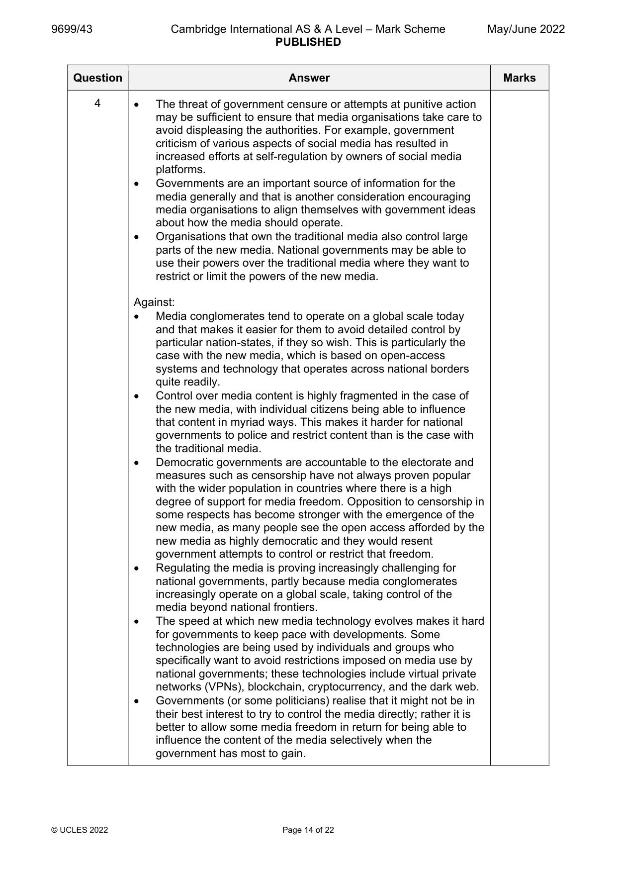 Mark scheme, page 14 of 22