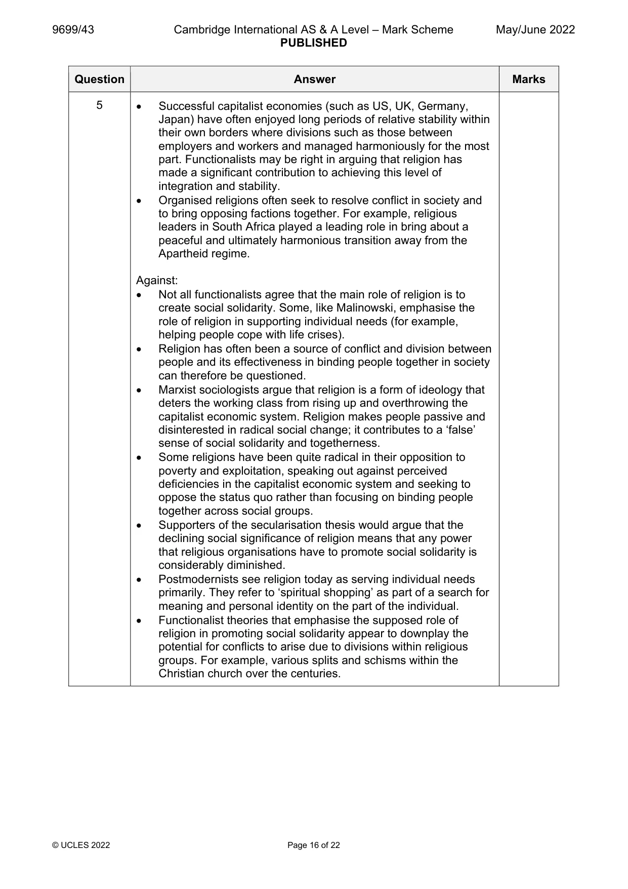 Mark scheme, page 16 of 22