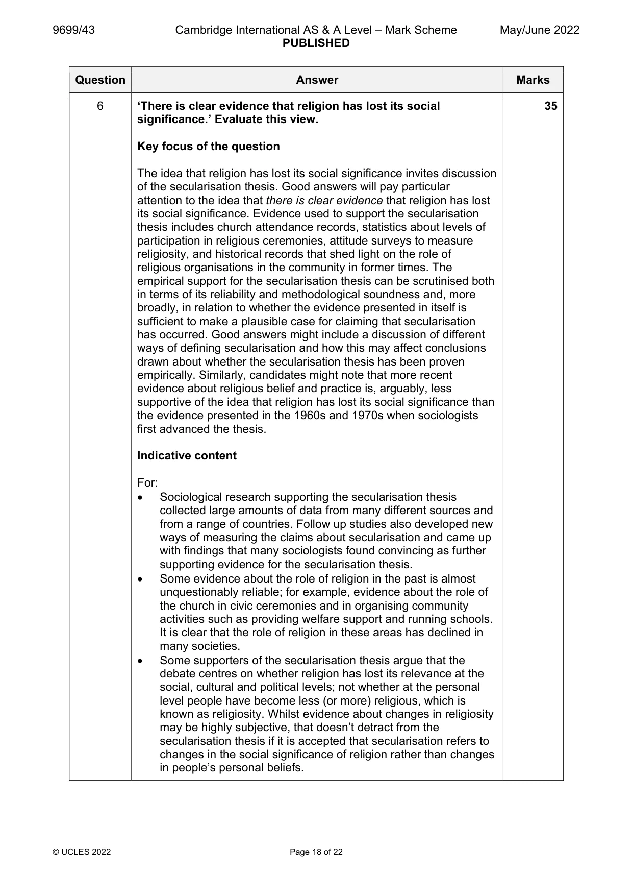 Mark scheme, page 18 of 22
