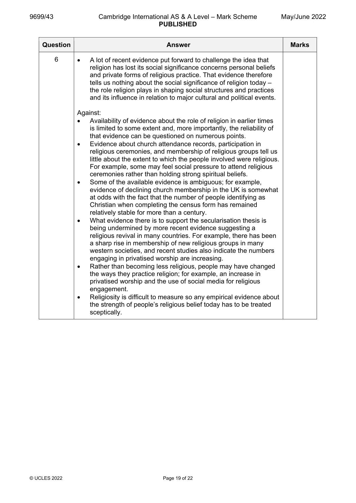 Mark scheme, page 19 of 22
