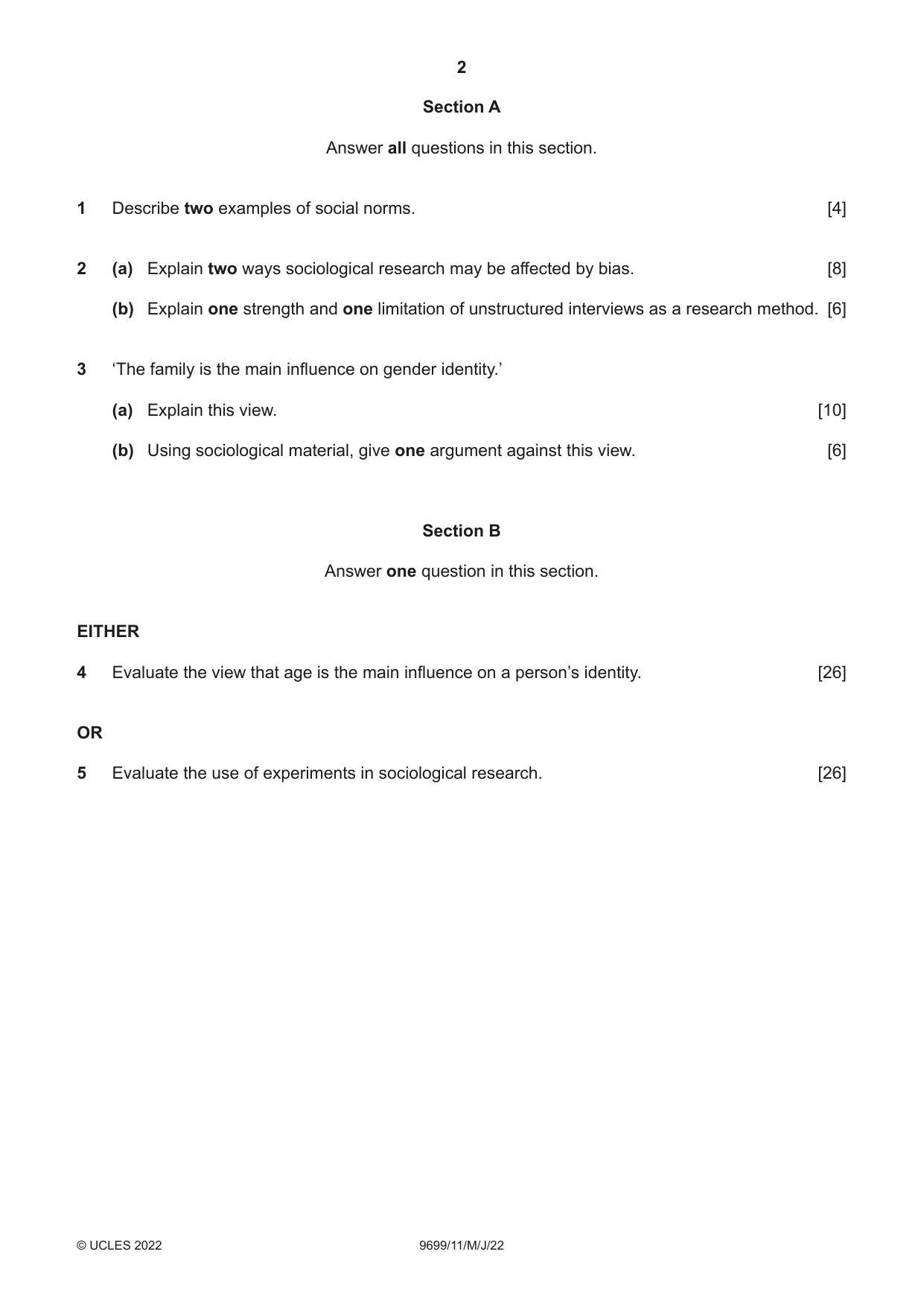 Cambridge A Level Sociology 9699 2022 May/June Paper 1 · Variant 1 question paper, page 2 of 4