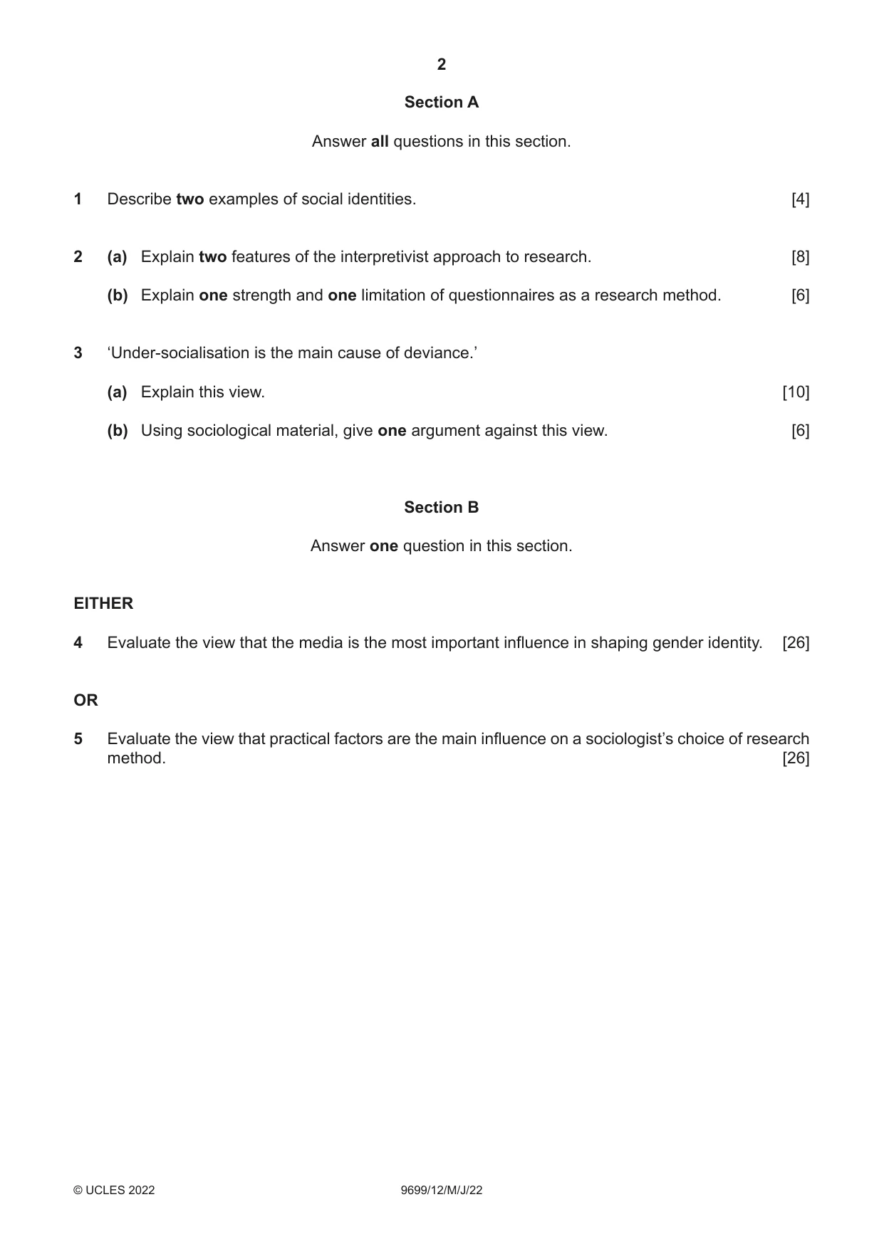 Cambridge A Level Sociology 9699 2022 May/June Paper 1 · Variant 2 question paper, page 2 of 4