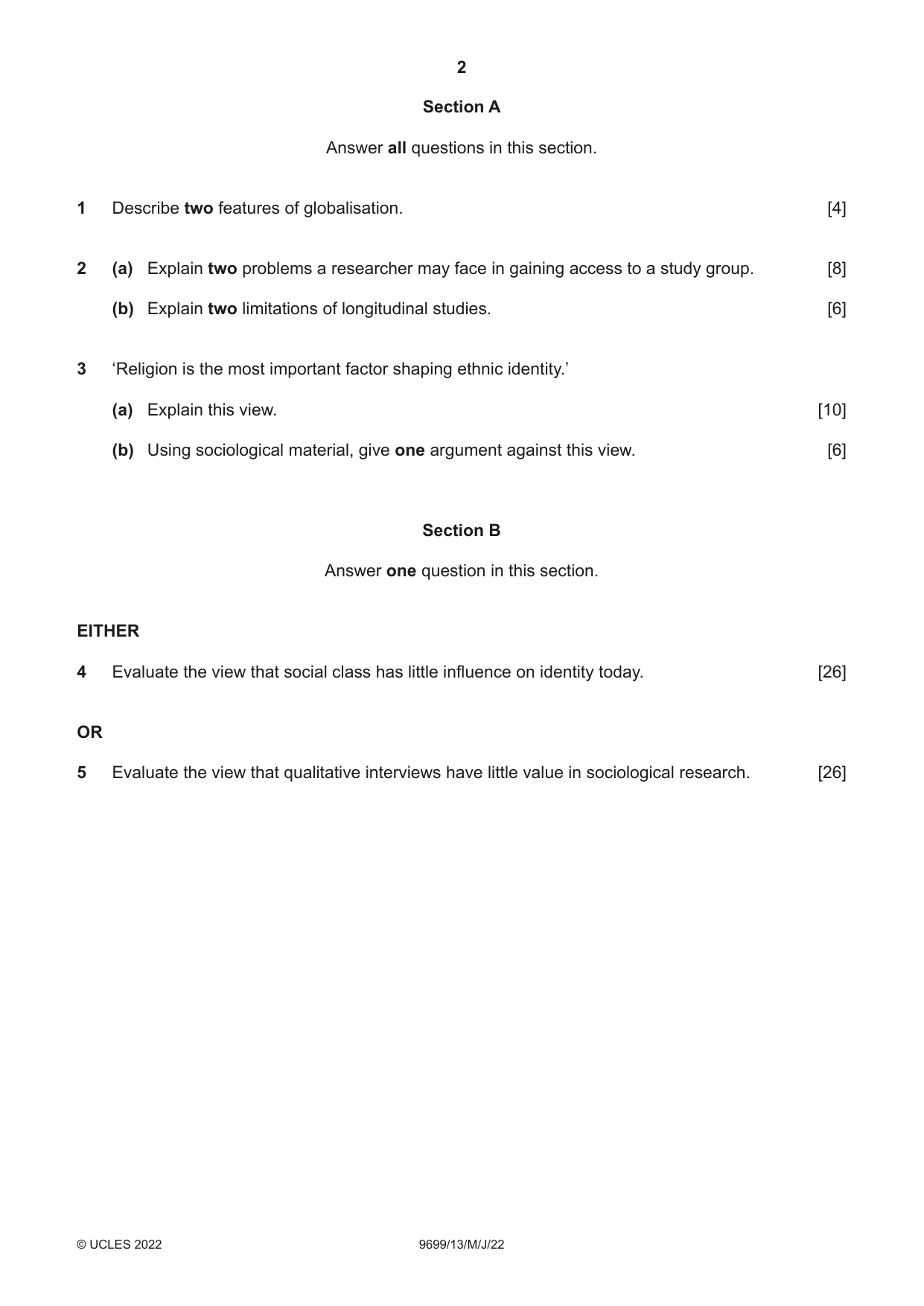 Cambridge A Level Sociology 9699 2022 May/June Paper 1 · Variant 3 question paper, page 2 of 4