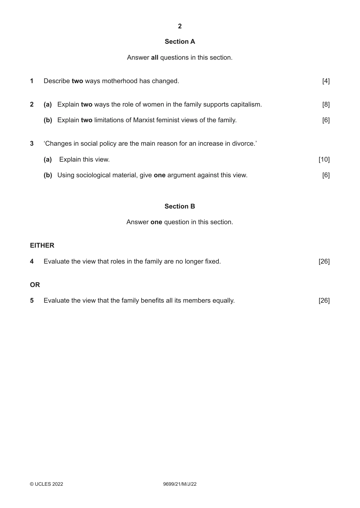 Cambridge A Level Sociology 9699 2022 May/June Paper 2 · Variant 1 question paper, page 2 of 4