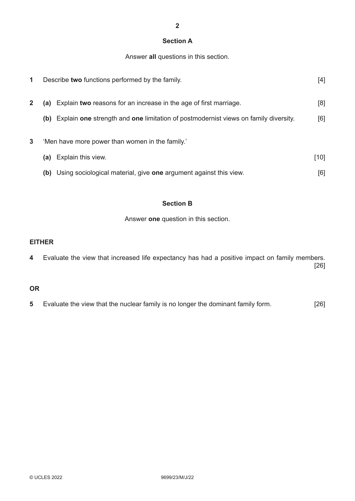 Cambridge A Level Sociology 9699 2022 May/June Paper 2 · Variant 3 question paper, page 2 of 4