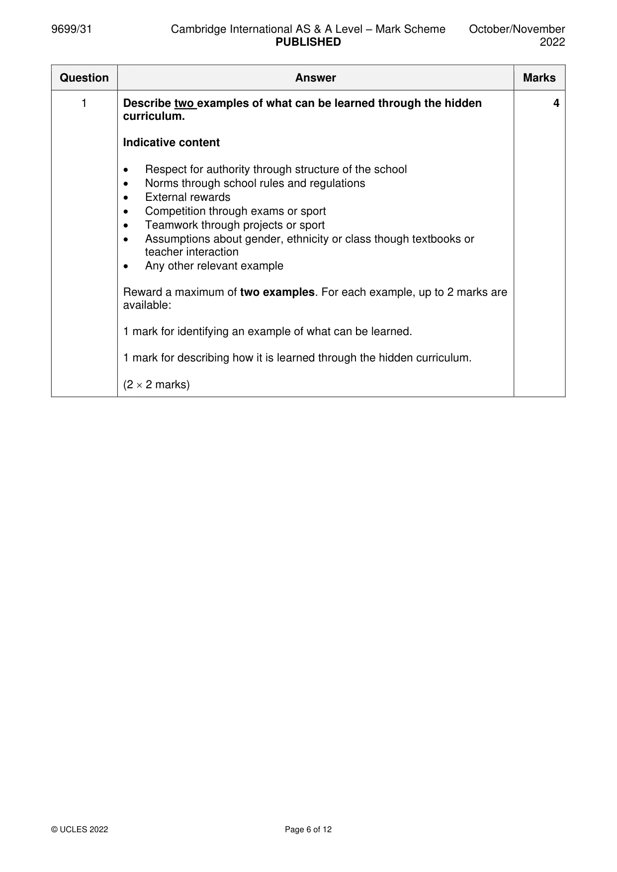 Mark scheme, page 6 of 12