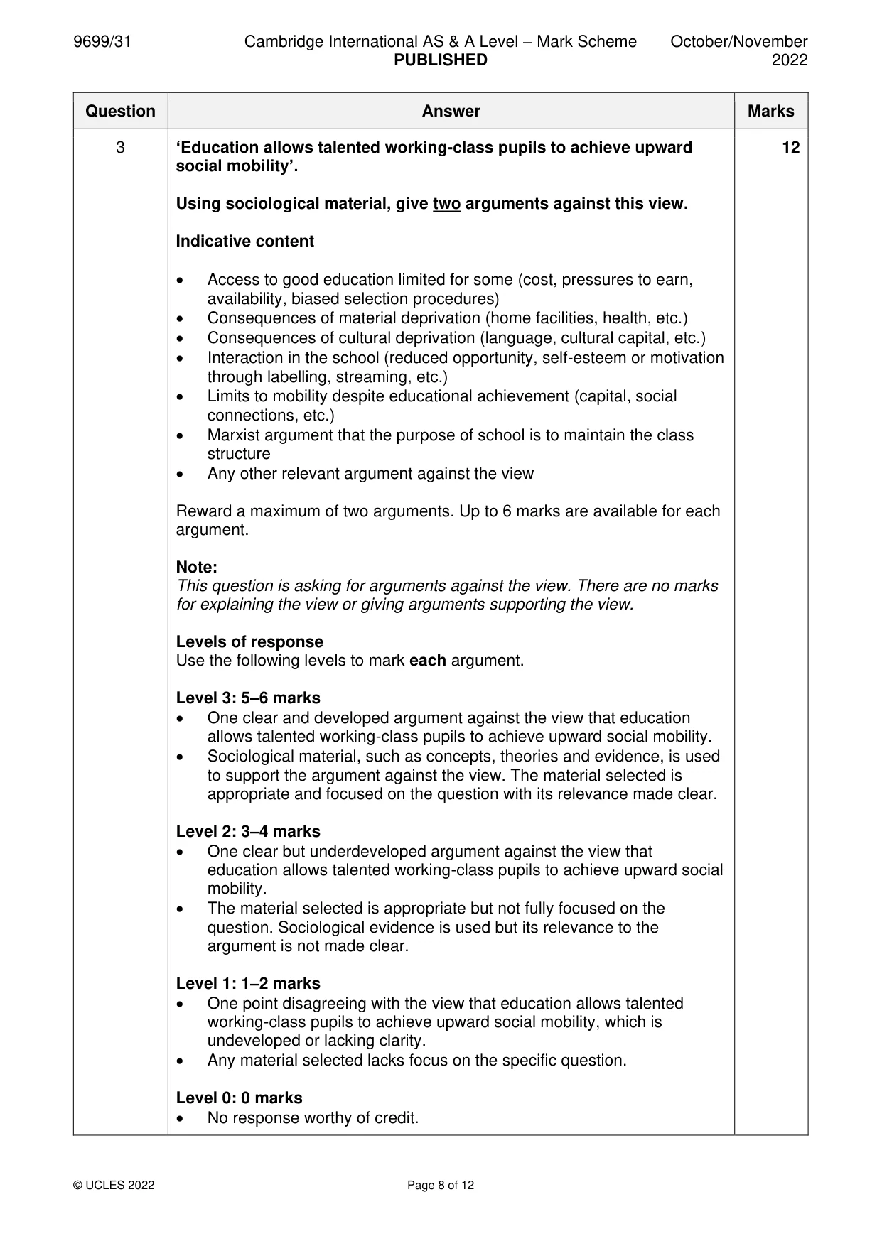 Mark scheme, page 8 of 12