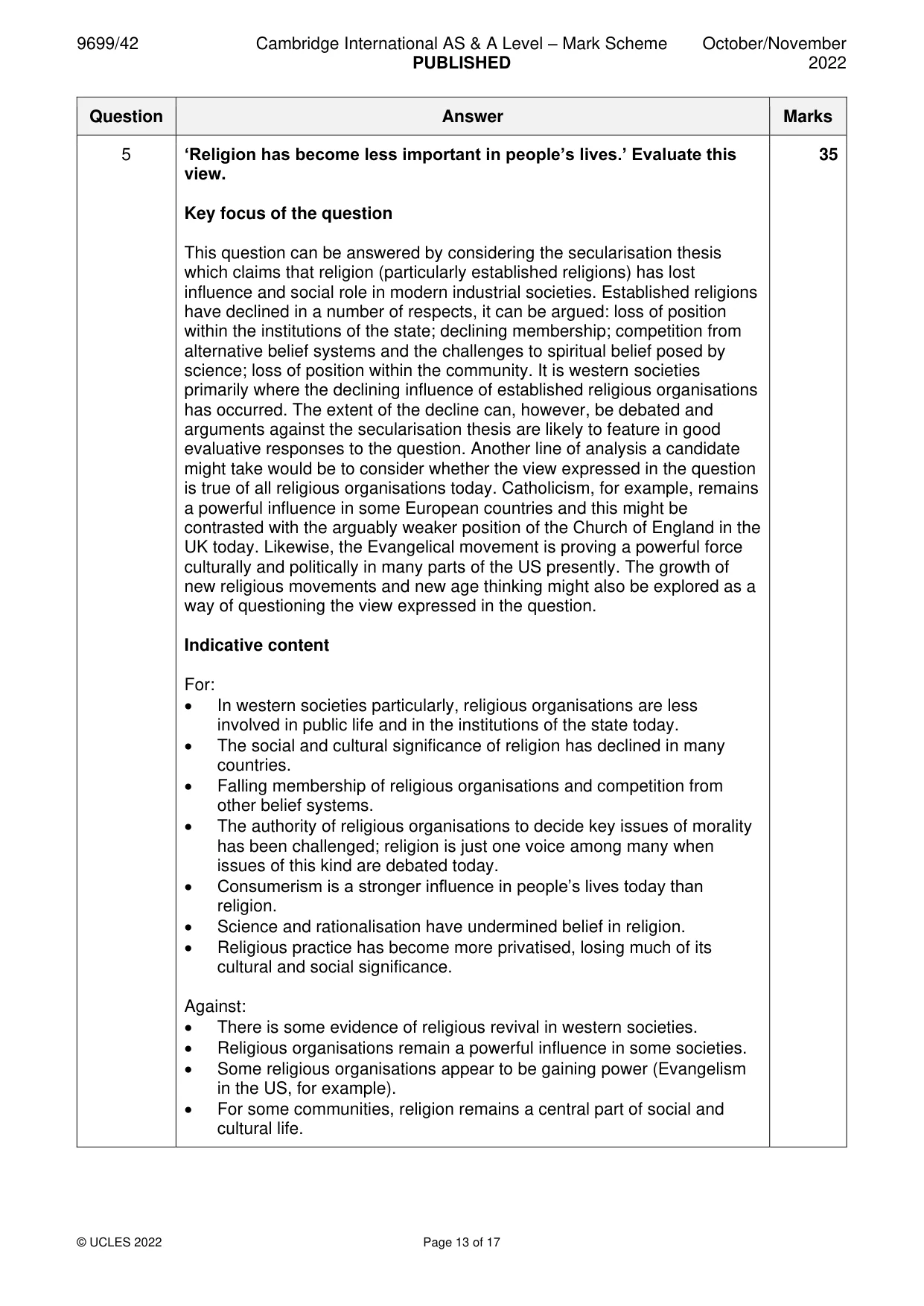 Mark scheme, page 13 of 17
