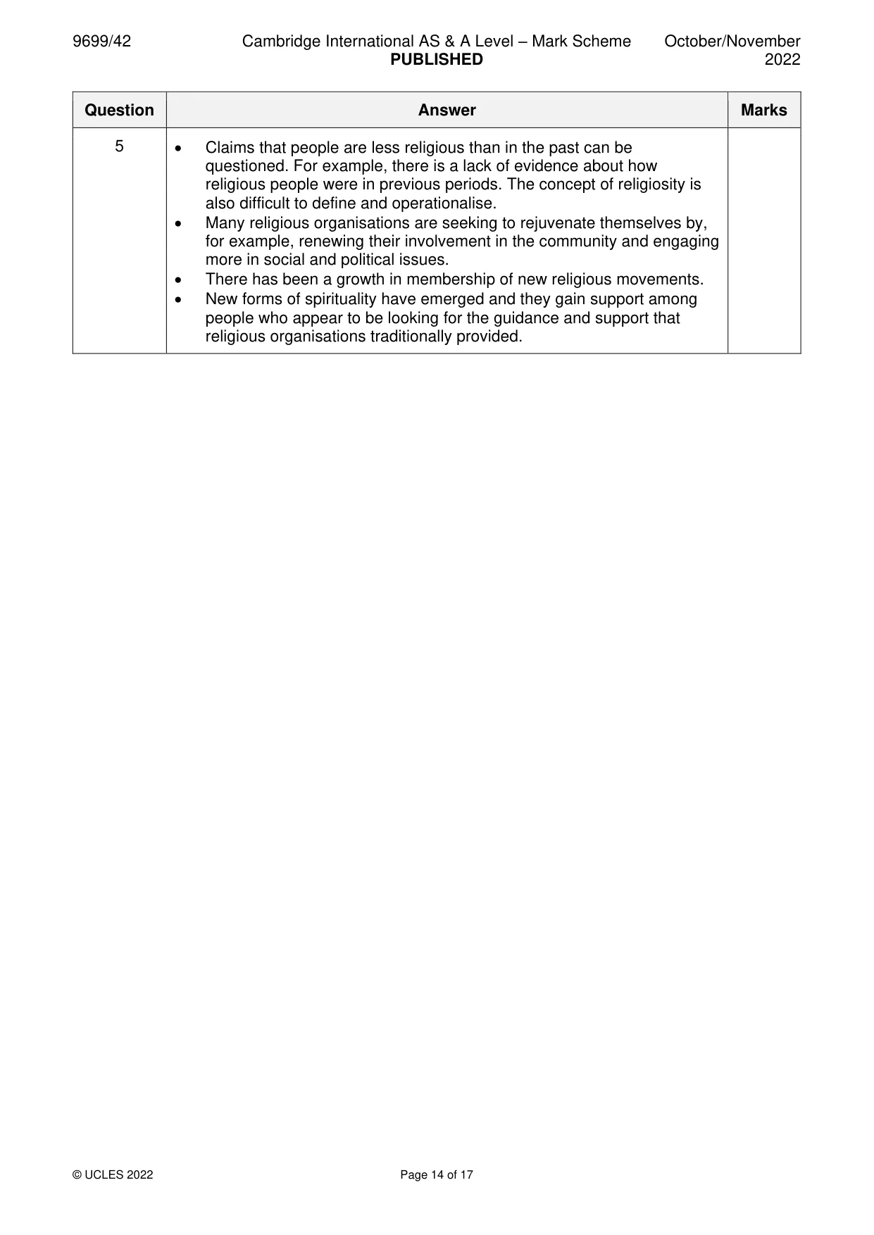 Mark scheme, page 14 of 17