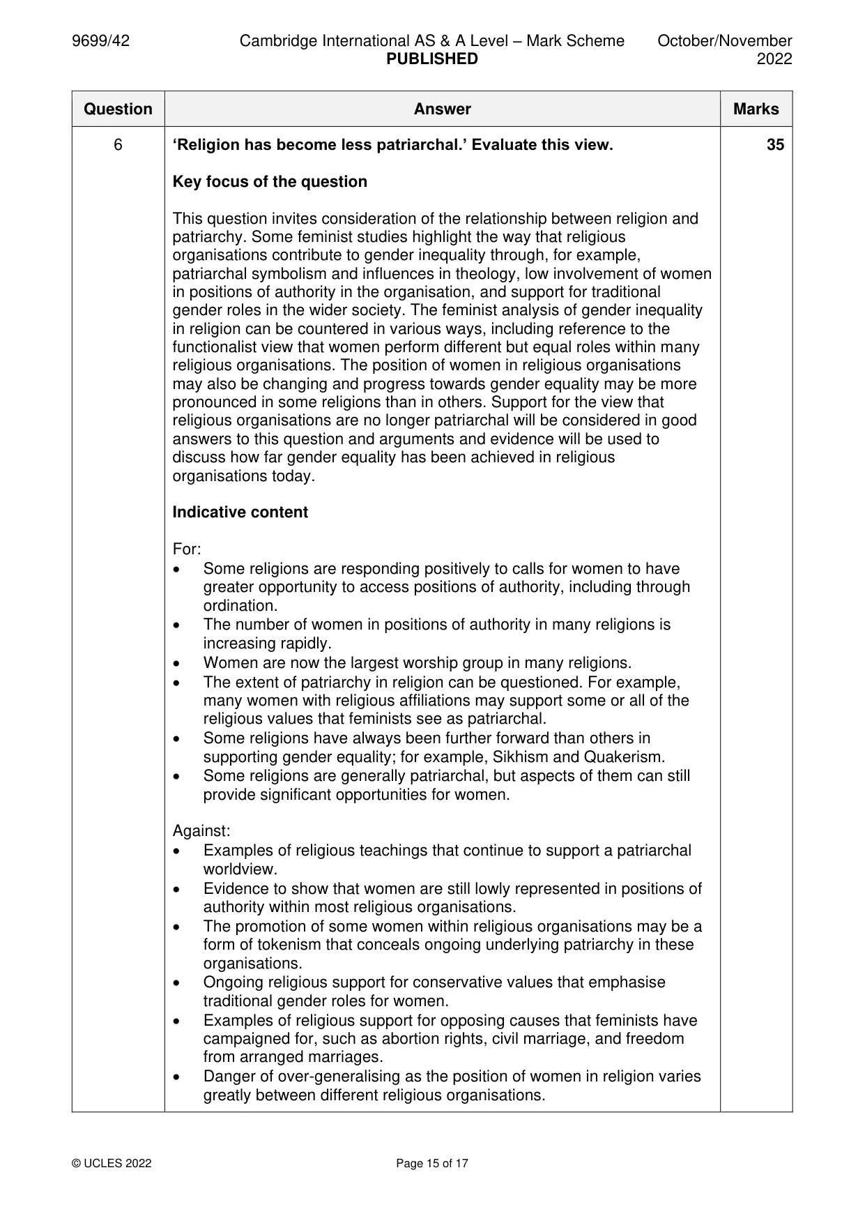 Mark scheme, page 15 of 17