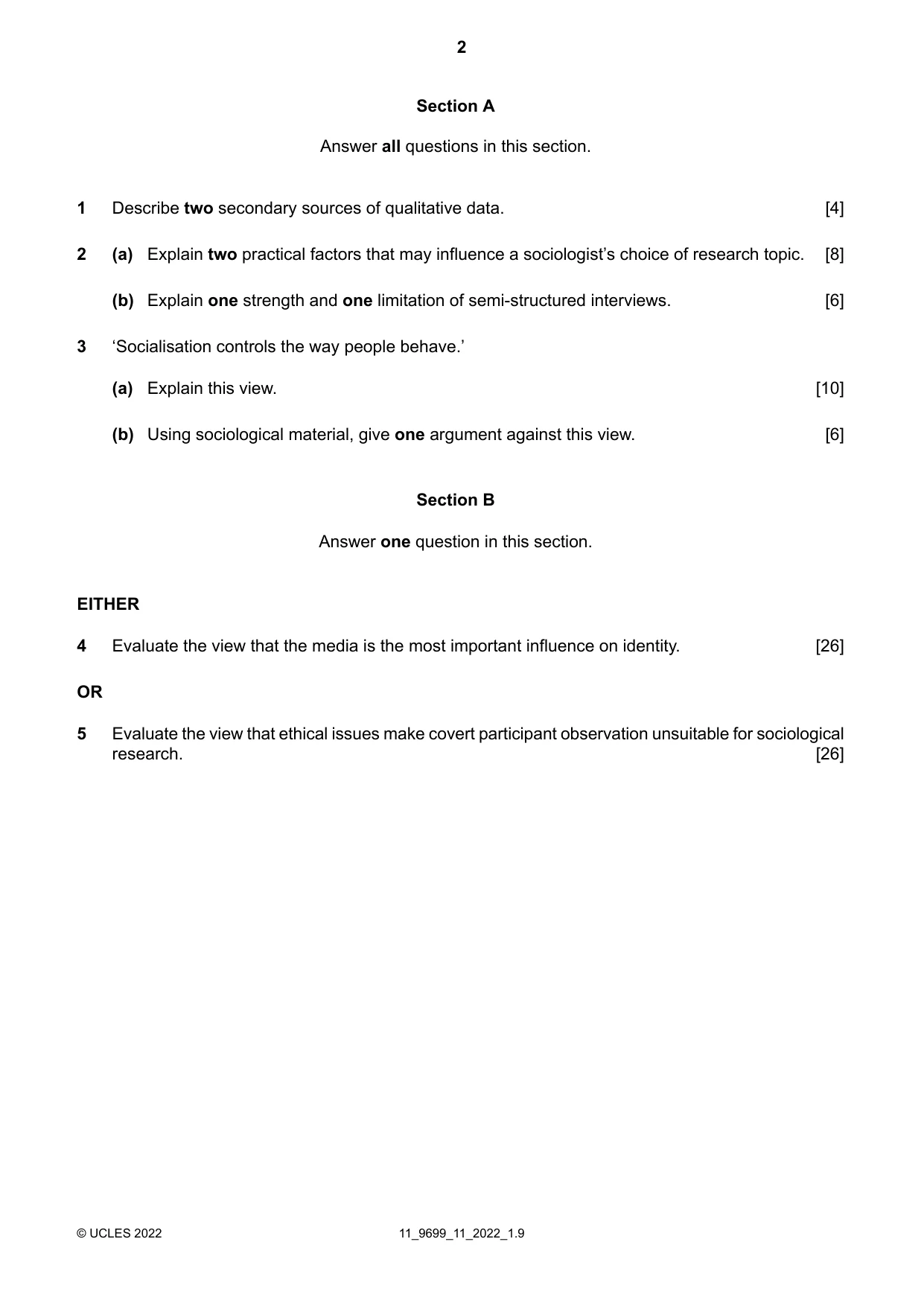 Cambridge A Level Sociology 9699 2022 Oct/Nov Paper 1 · Variant 1 question paper, page 2 of 4