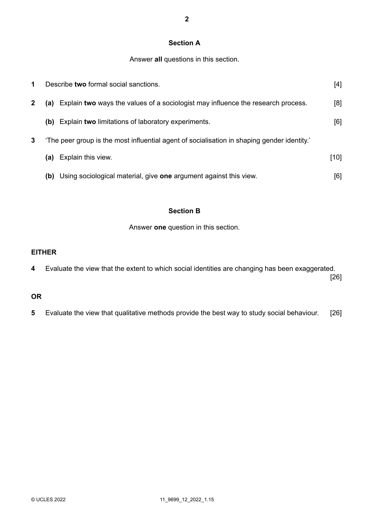 Cambridge A Level Sociology 9699 2022 Oct/Nov Paper 1 · Variant 2 question paper, page 2 of 4