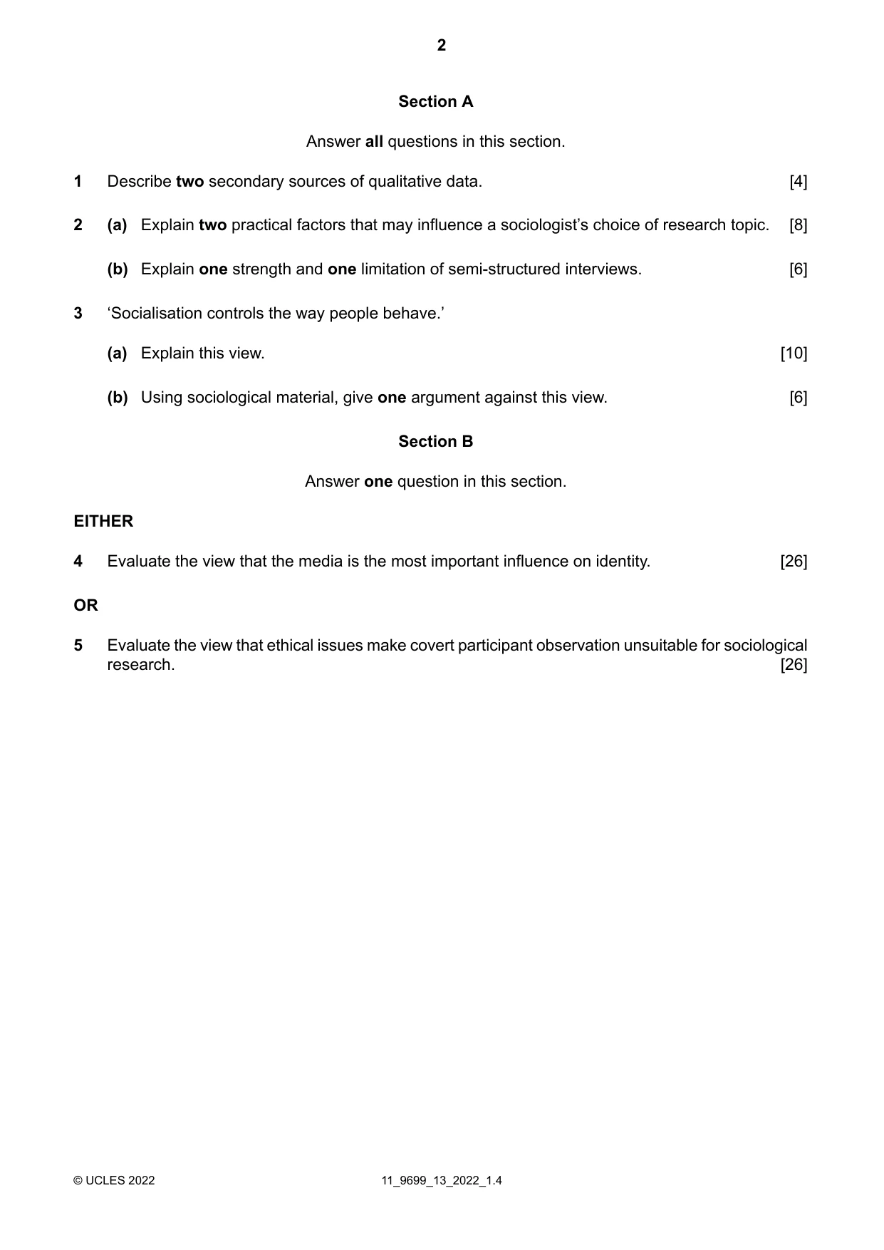Cambridge A Level Sociology 9699 2022 Oct/Nov Paper 1 · Variant 3 question paper, page 2 of 4