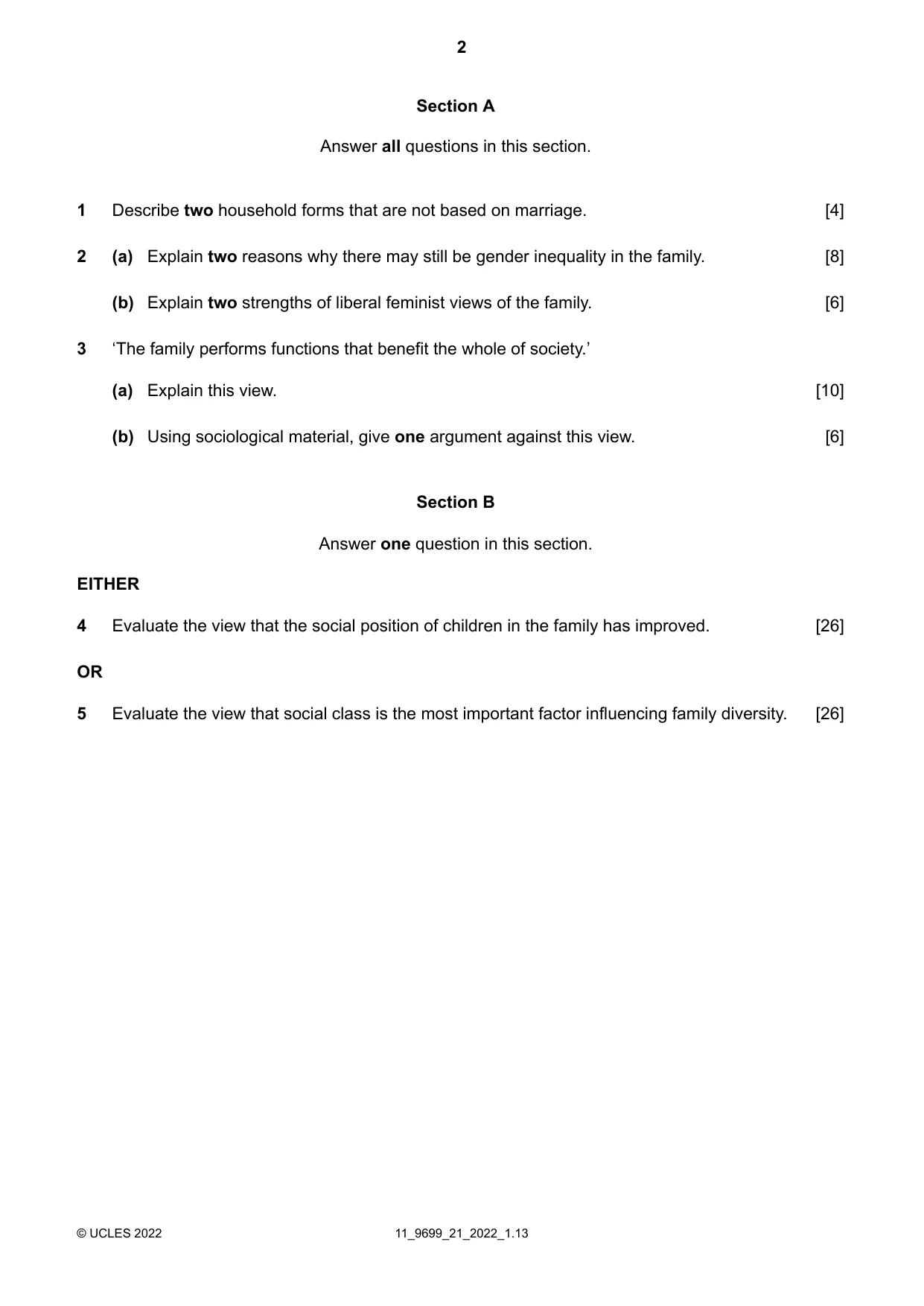 Cambridge A Level Sociology 9699 2022 Oct/Nov Paper 2 · Variant 1 question paper, page 2 of 4