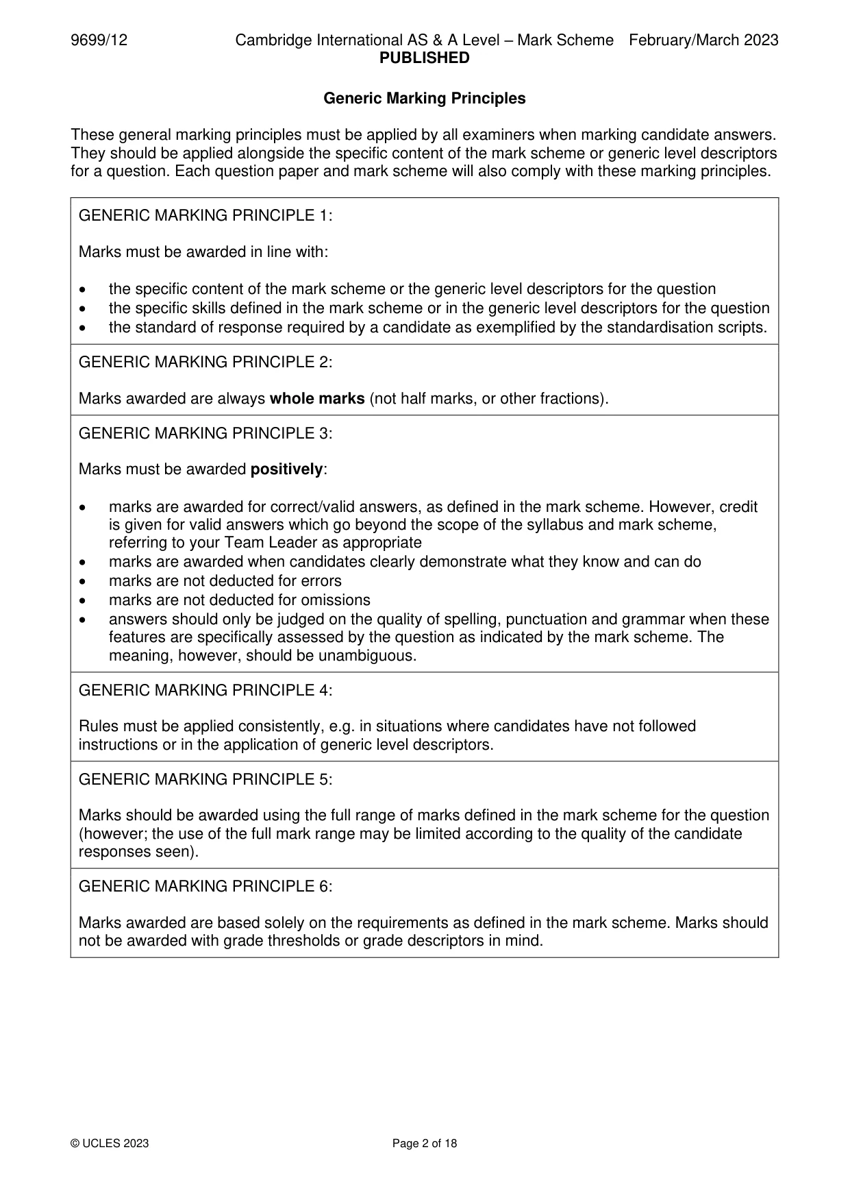 Mark scheme, page 2 of 18