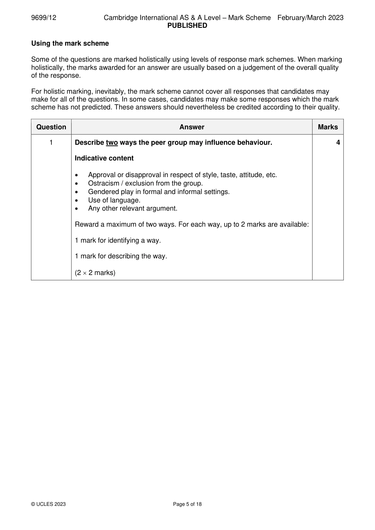 Mark scheme, page 5 of 18