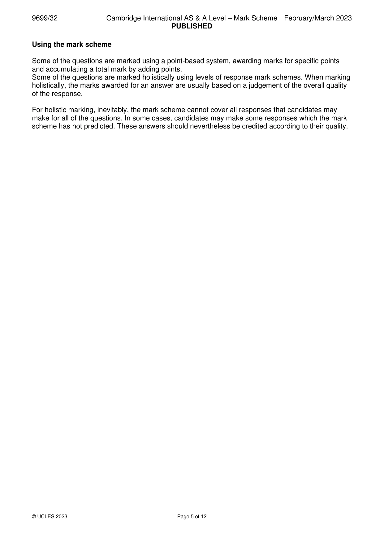Mark scheme, page 5 of 12