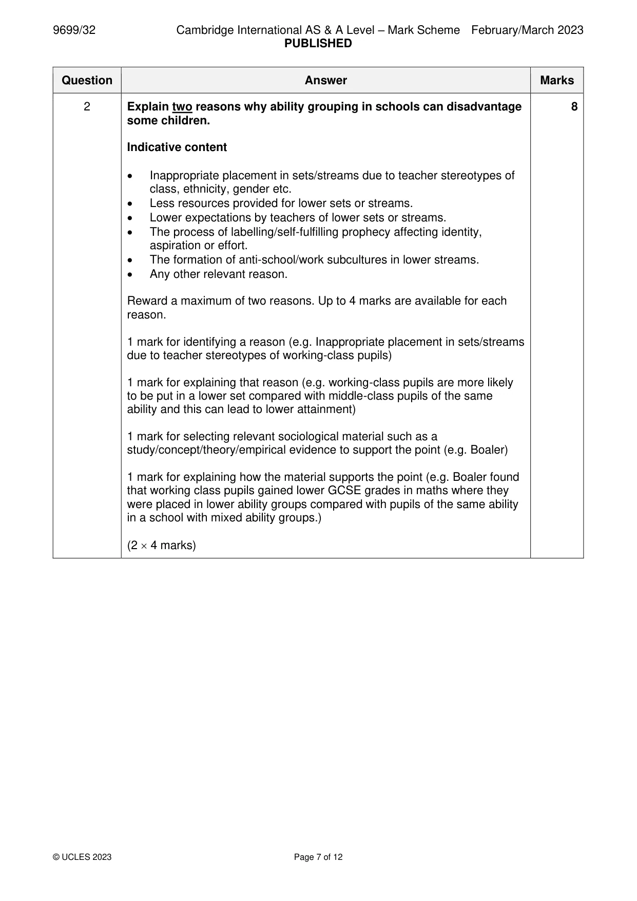 Mark scheme, page 7 of 12