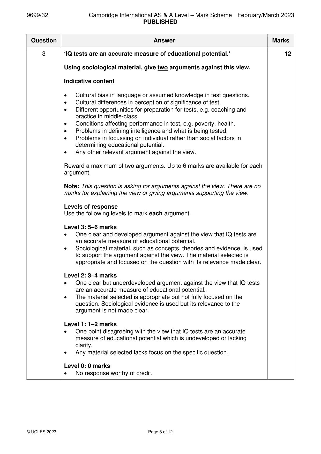 Mark scheme, page 8 of 12
