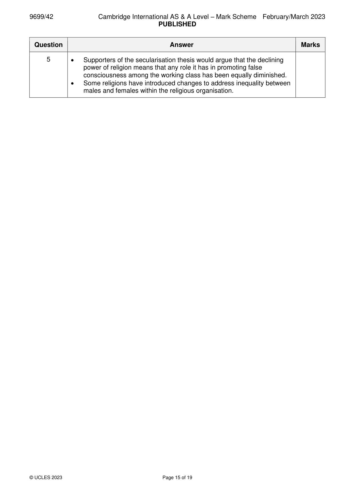 Mark scheme, page 15 of 19
