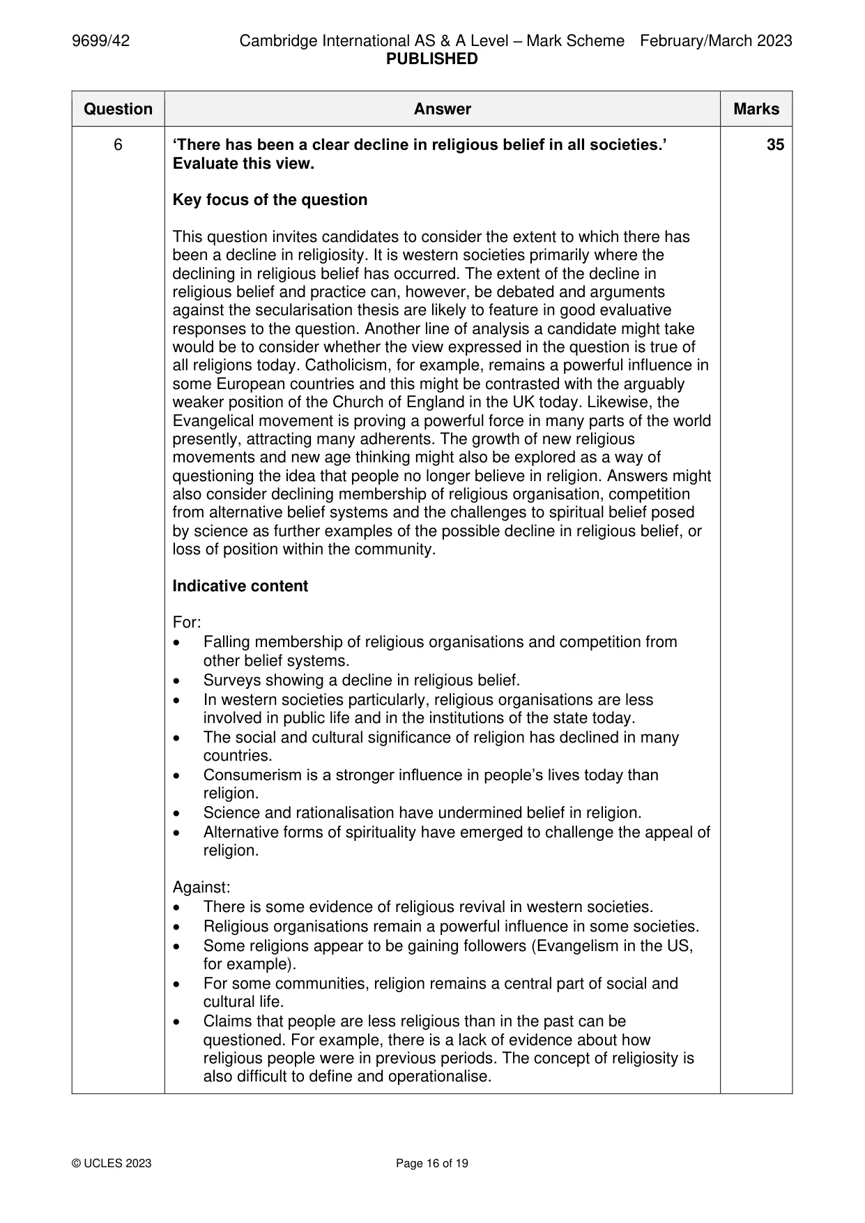 Mark scheme, page 16 of 19