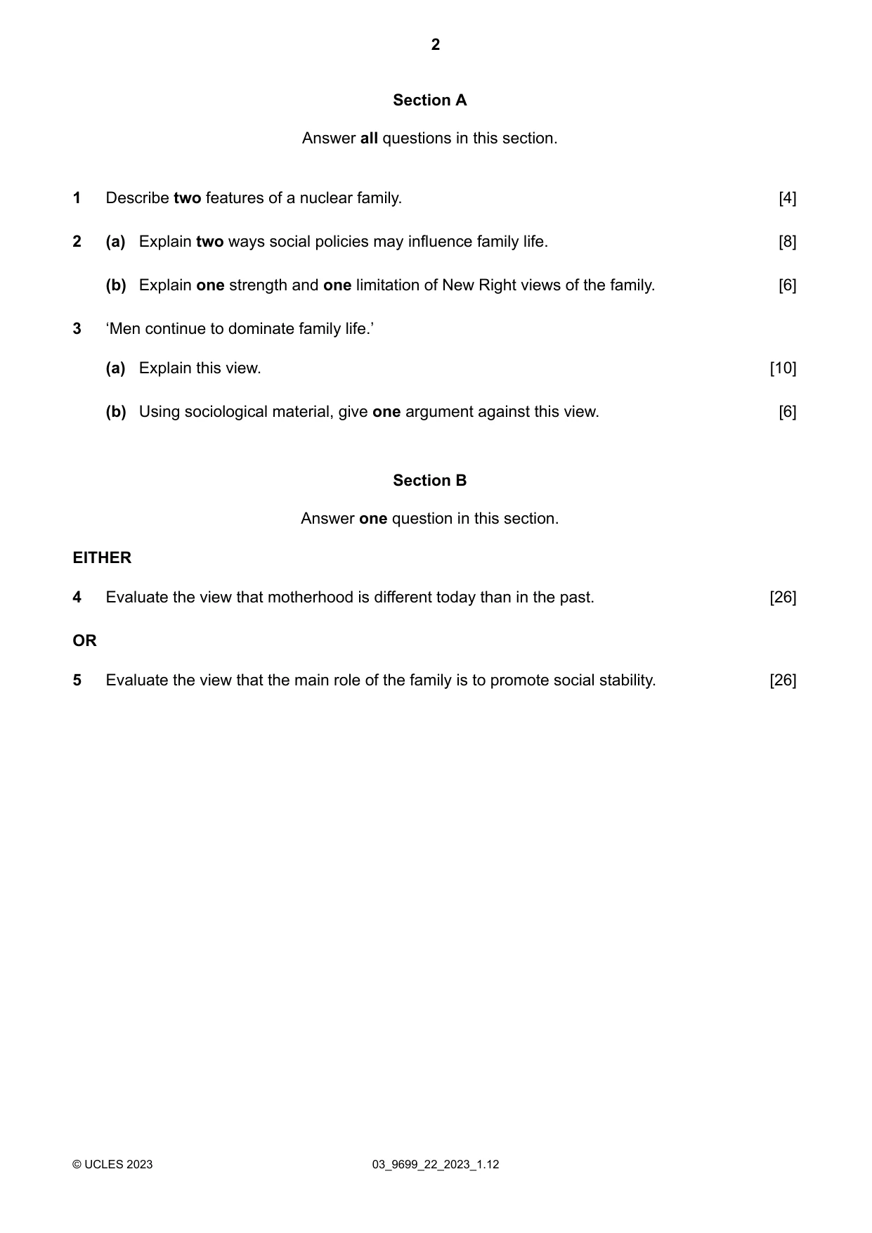 Cambridge A Level Sociology 9699 2023 Feb/March Paper 2 · Variant 2 question paper, page 2 of 4