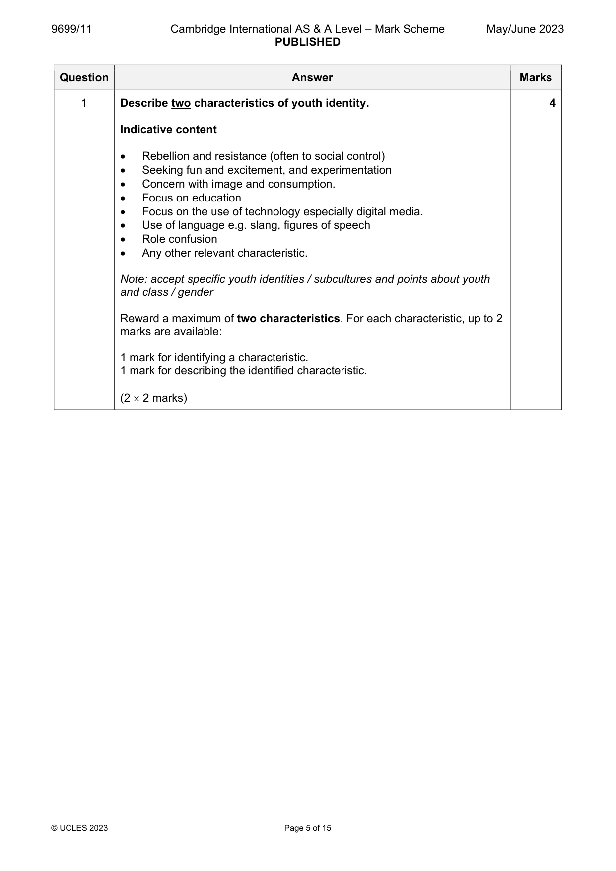 Mark scheme, page 5 of 15
