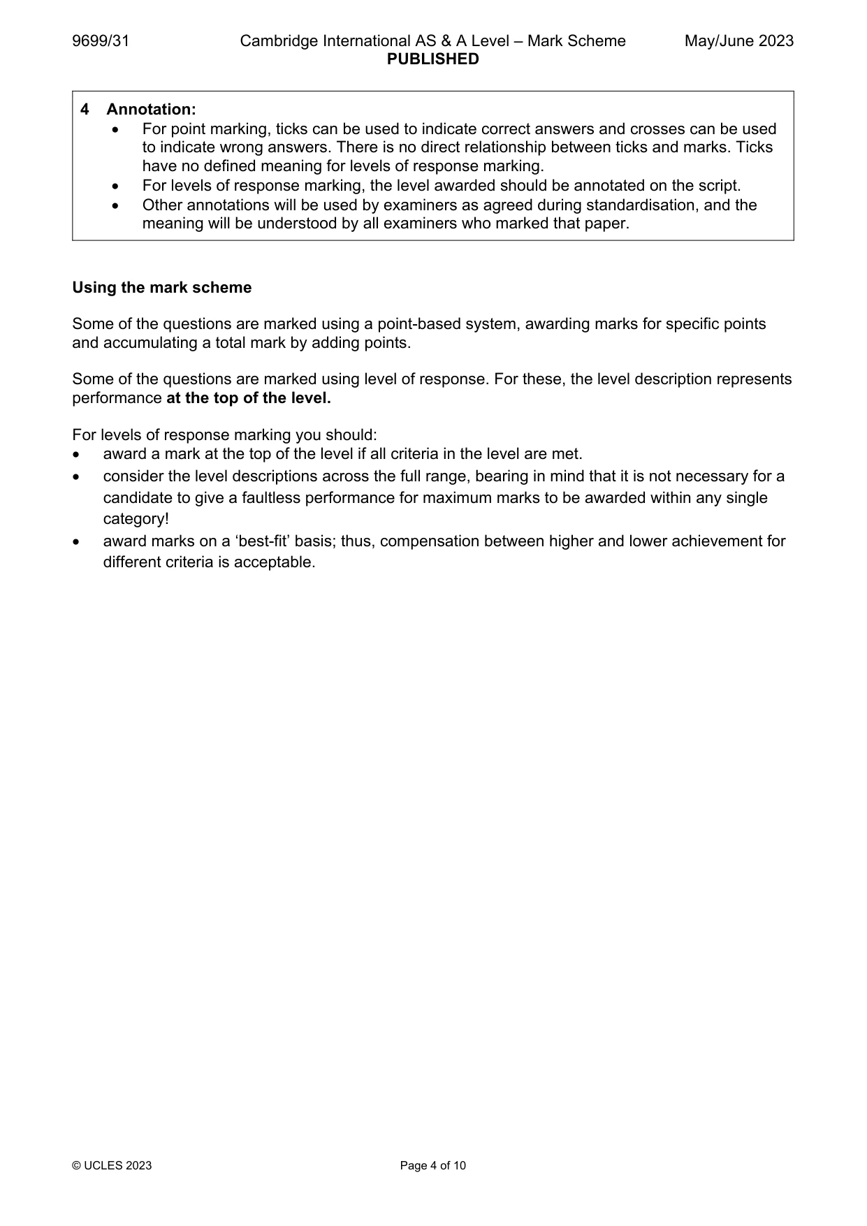 Mark scheme, page 4 of 10