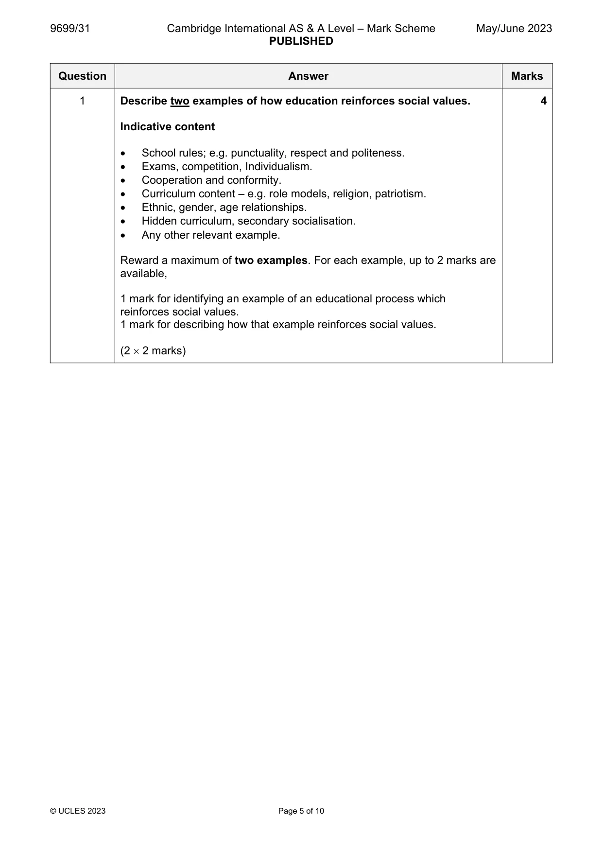 Mark scheme, page 5 of 10
