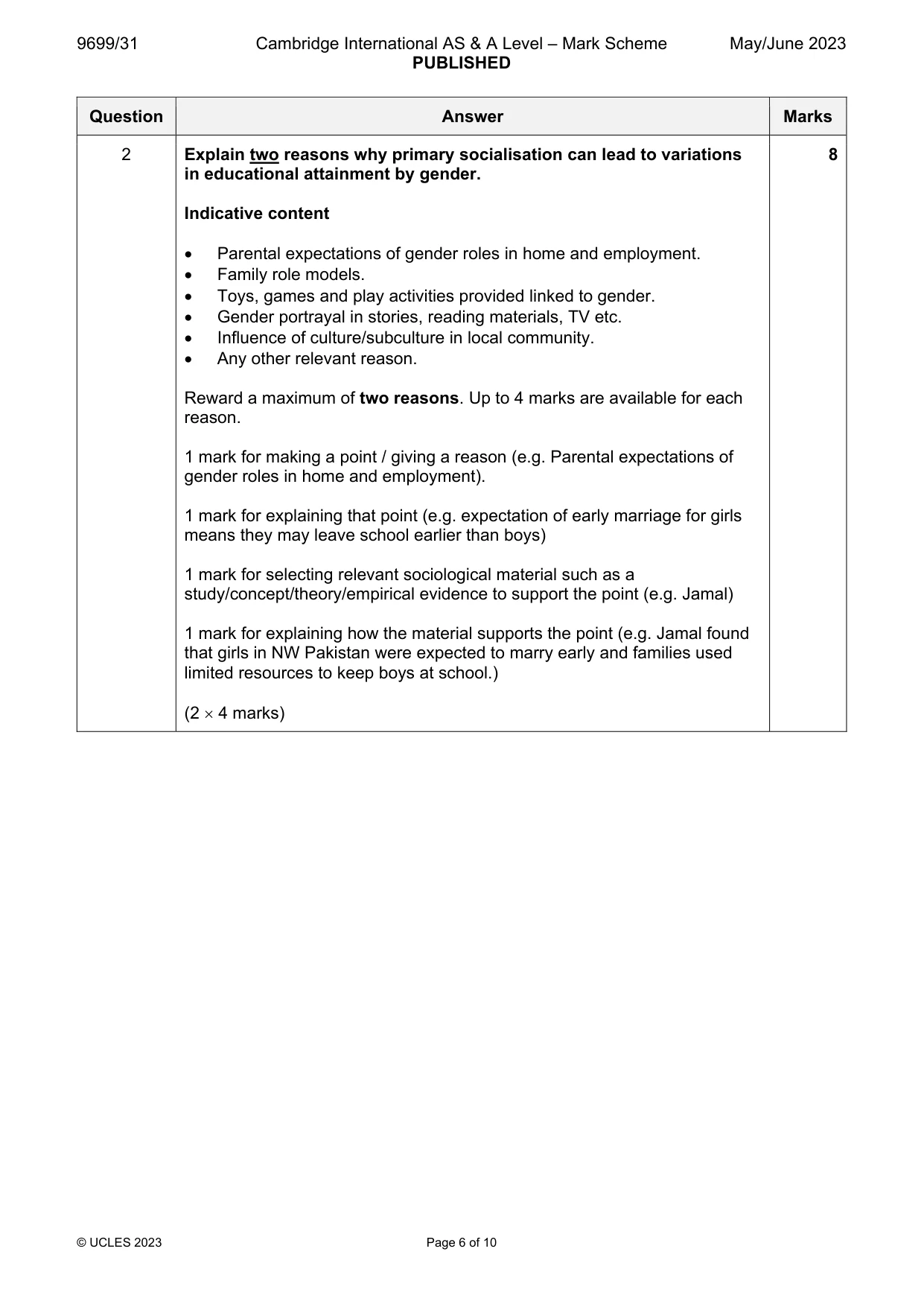 Mark scheme, page 6 of 10