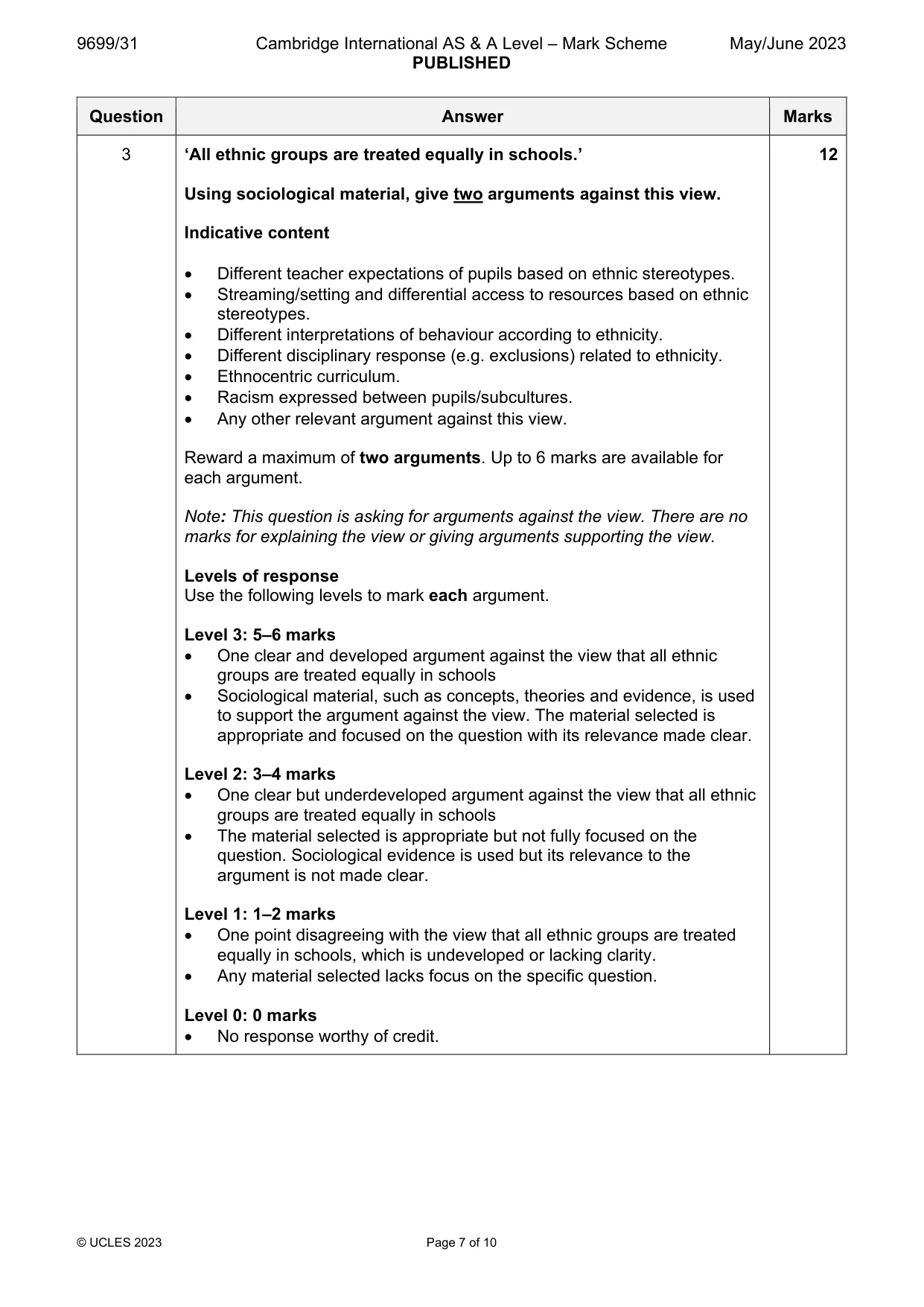 Mark scheme, page 7 of 10