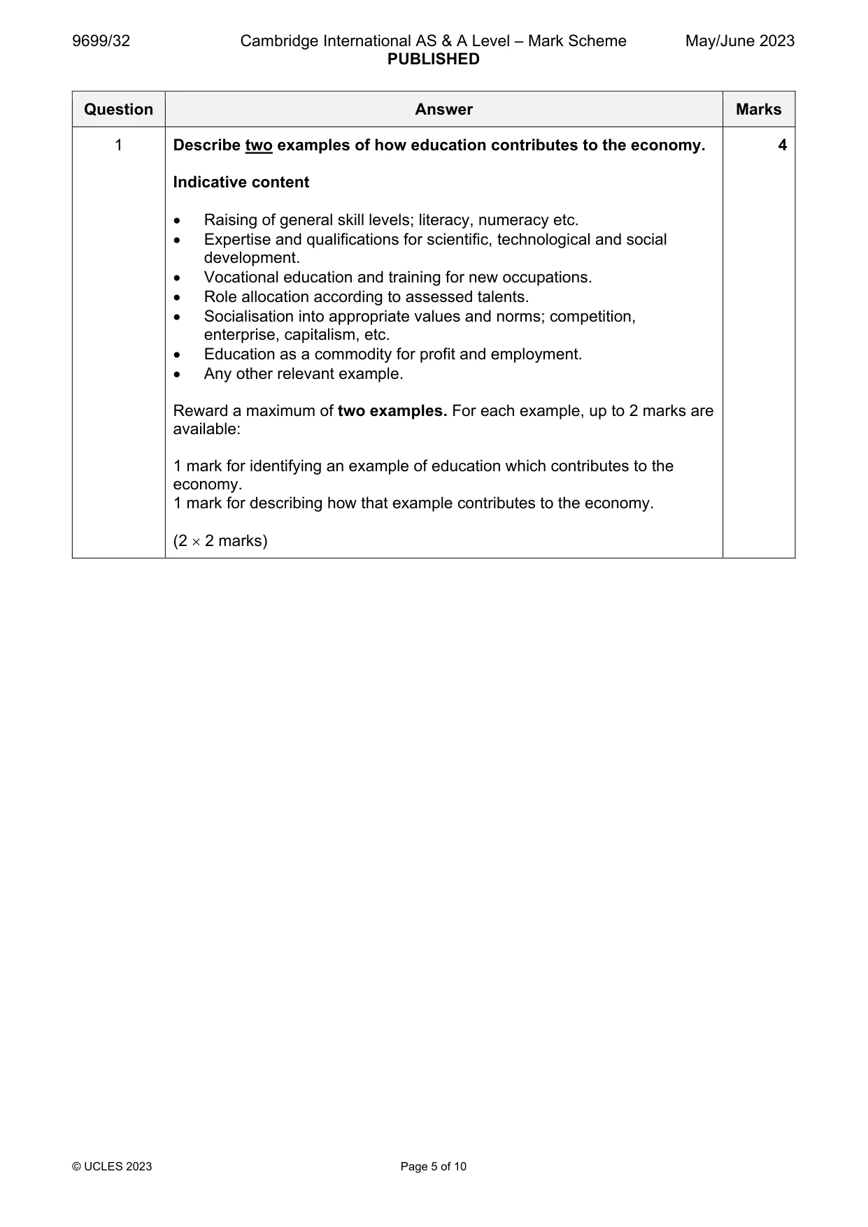 Mark scheme, page 5 of 10